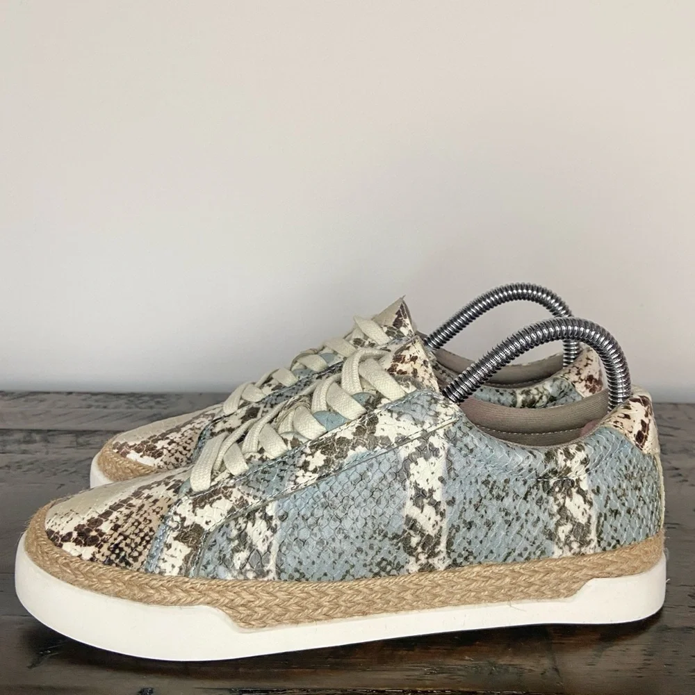 Crown Vintage Kalinda Faux Snake Color Block Sneakers Jute Trim Blue Womens 6